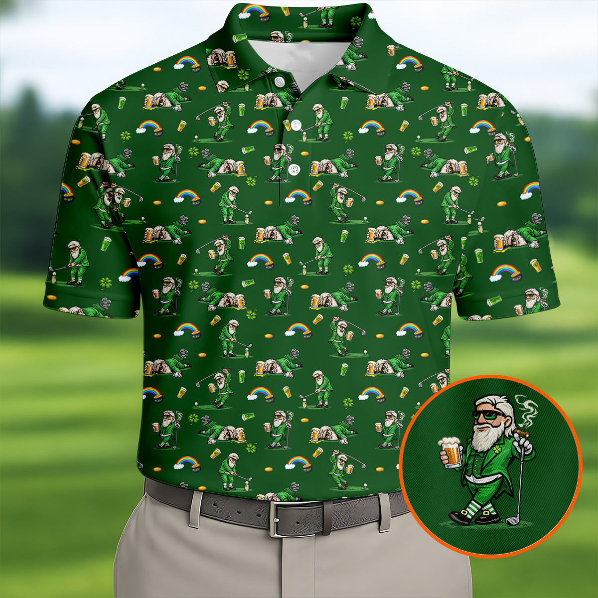 St Patrick's Day Leprechaun Character Golf And Beer Polo Shirt Unique Golf Shirt Father's Day Present