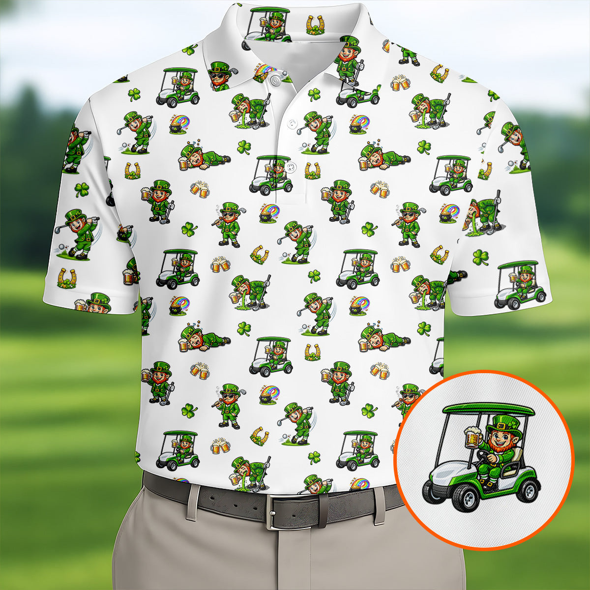 St Patrick's Day Leprechaun Golf And Beer Polo Shirt Golf Apparel Good Gift For Father's Day