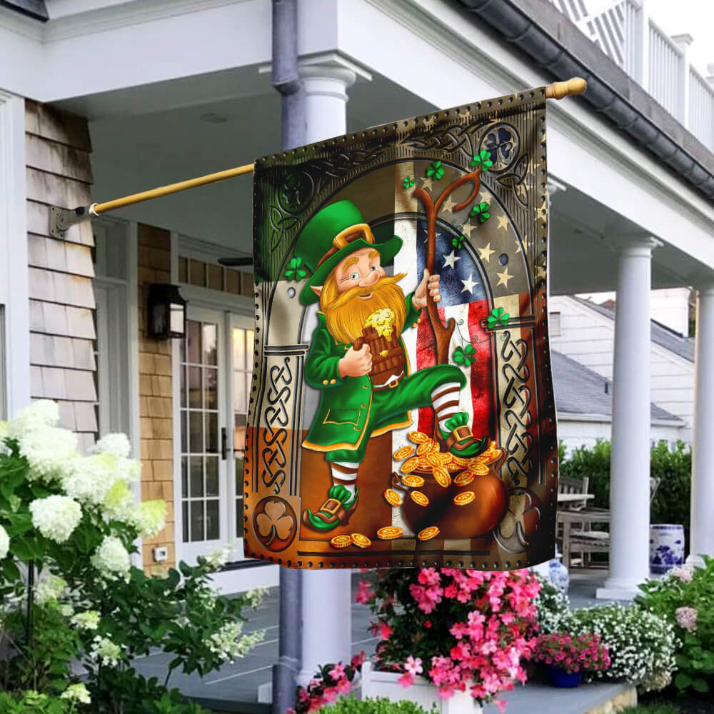 St Patricks Day Leprechaun House Flag Pot Of Gold Irish American Celtic Knot Outdoor Decor Gift
