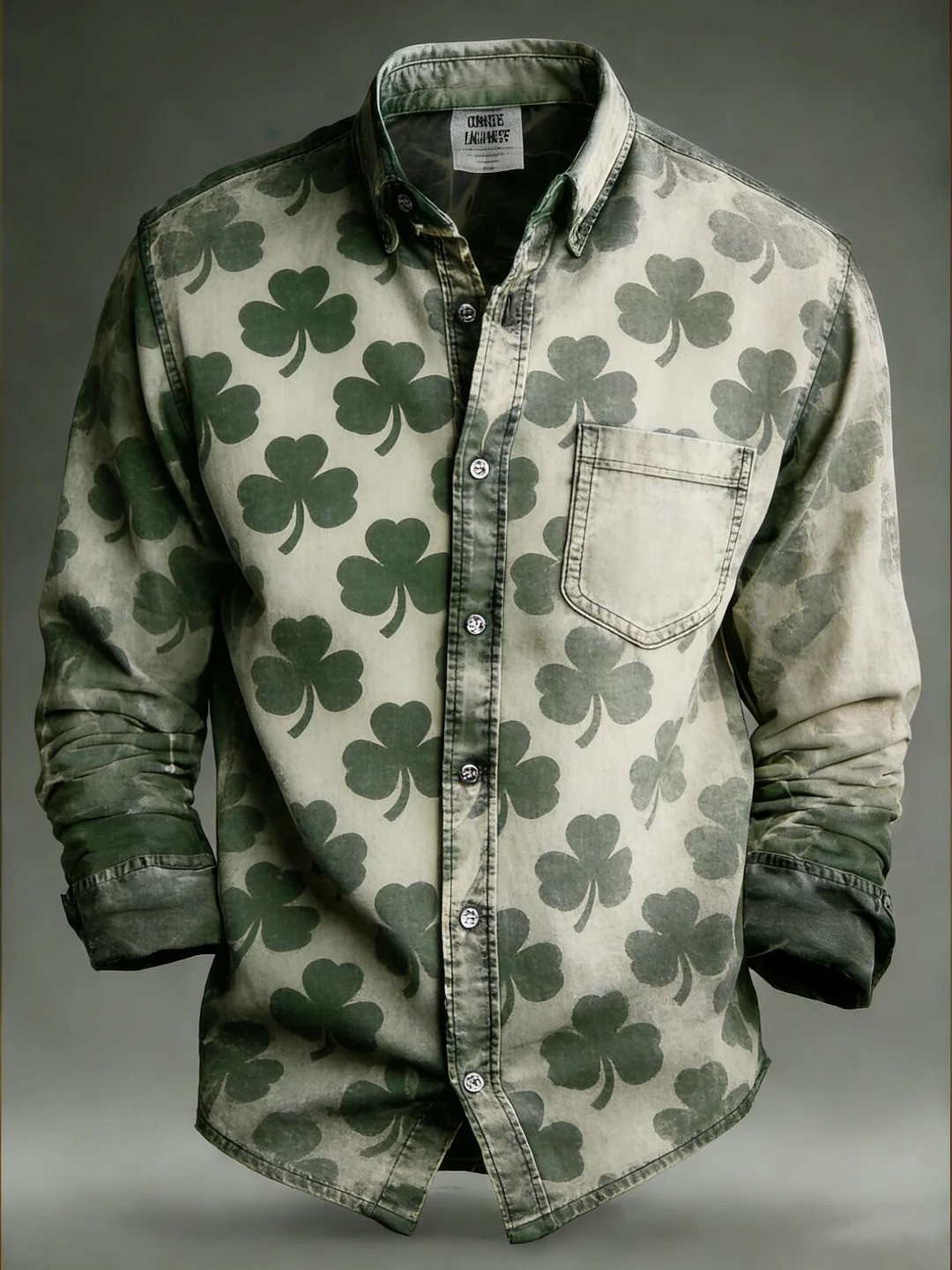 St Patricks Day Lucky Clover Graphic Button Up Long Sleeve Shirt Irish Shamrock Outfit Gift Men