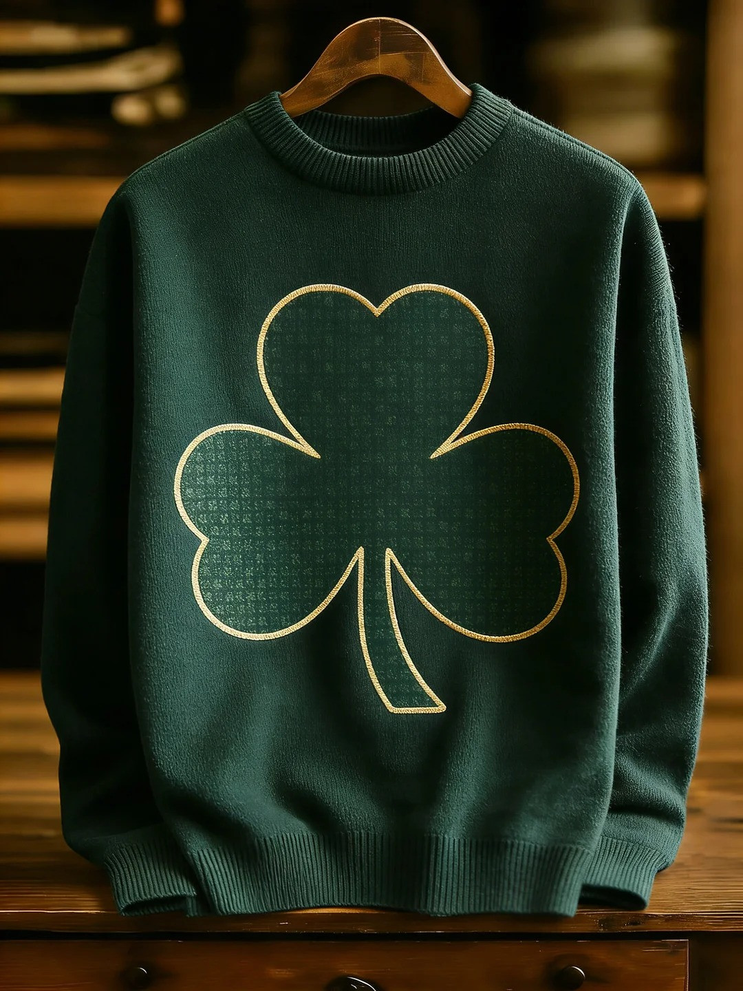 St Patricks Day Lucky Clover Graphic Knit Sweatshirt Irish Shamrock Outfit Best Gift Men