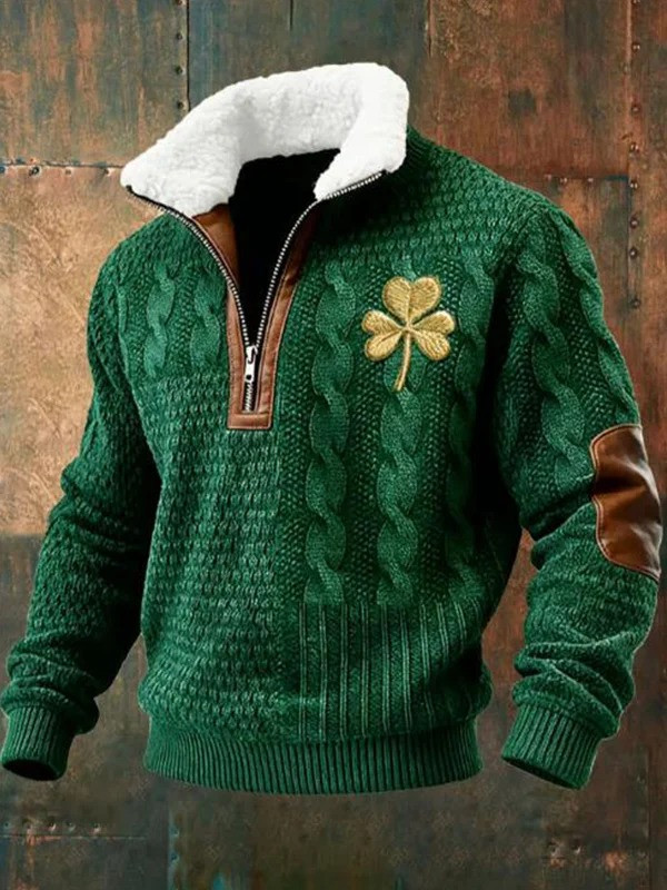St Patricks Day Lucky Clover Graphic Quarter Zip Sweatshirt Irish Shamrock Gift For Men