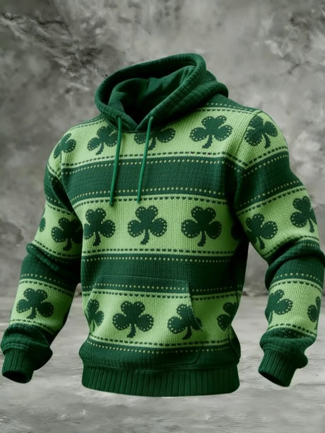St Patricks Day Lucky Clover Stripes Knit Hoodie Saint Patrick's Day Irish Shamrock Gift For Men
