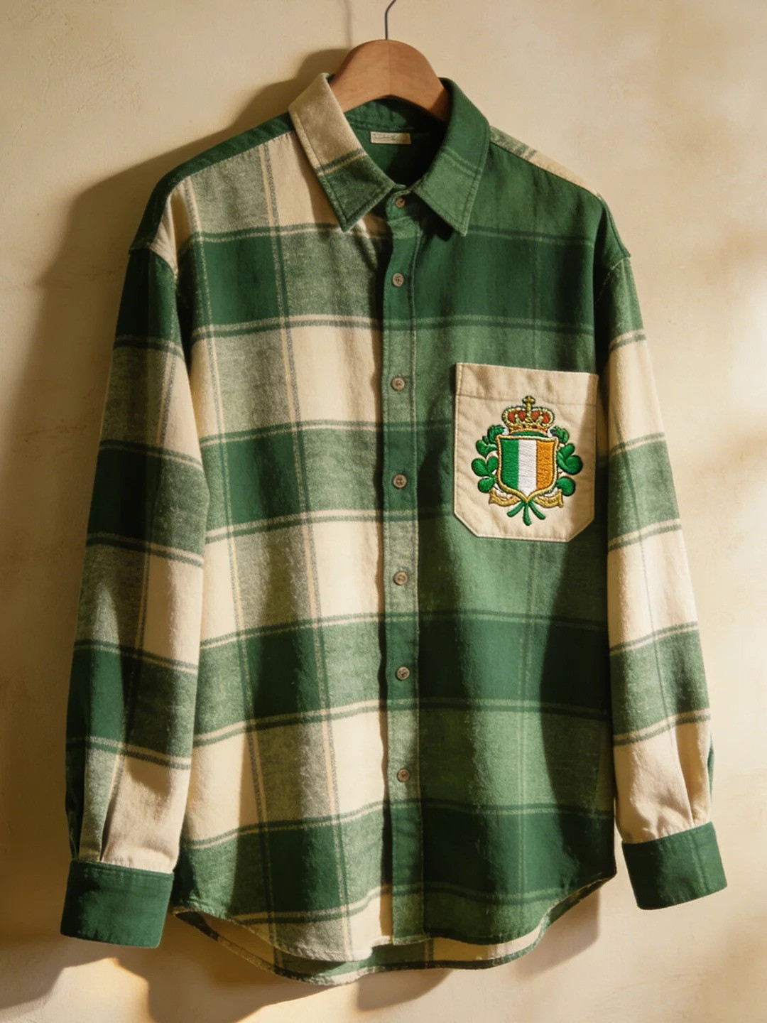 St Patricks Day Plaid Button Up Long Sleeve Shirt Irish Lucky Clover Shamrock Gift Men