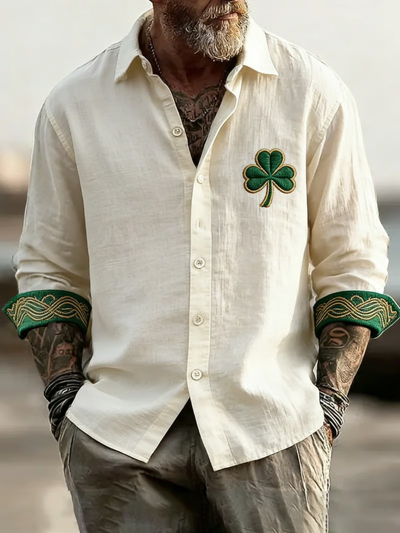 St Patricks Day Shamrock Button Up Long Sleeve Shirt Irish Celtic Clover Short Sleeve Best Gift For Friends