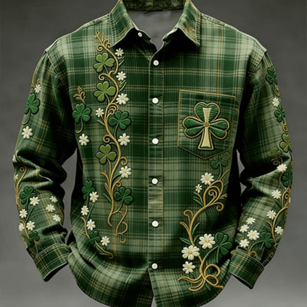 St Patrick's Day Shamrock Button Up Long Sleeve Shirt St Patrick's Day Outfit Gift For Men