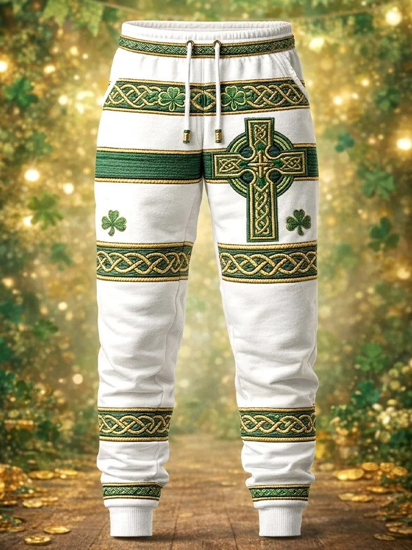 St Patricks Day Shamrock Celtic Crucifix Clover Graphic Corduroy Pants Irish Gift Men