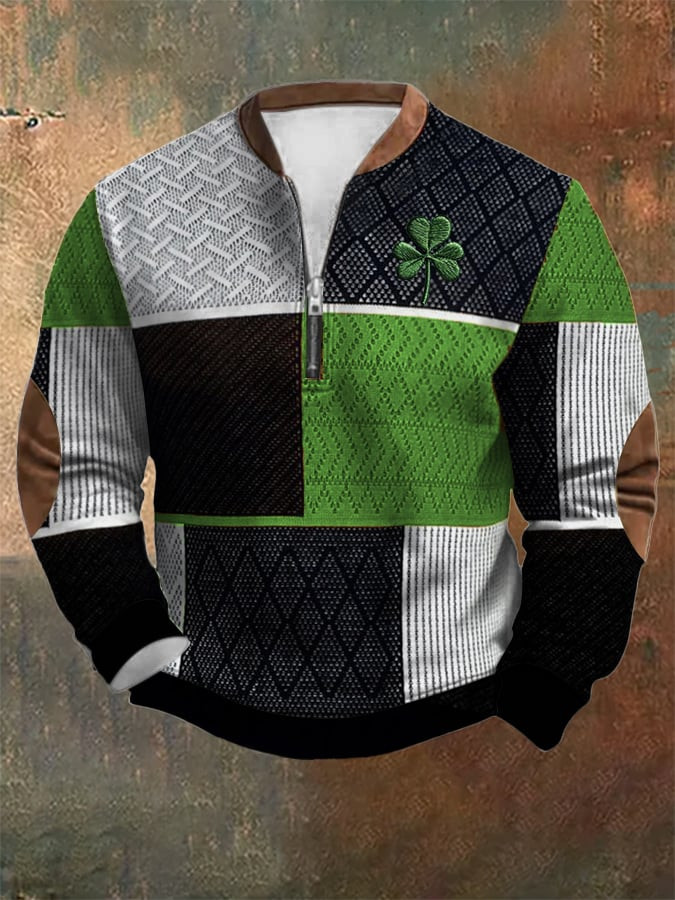 St Patricks Day Shamrock Collar Stand Zip Sweatshirt Holiday Clothing St Patrick's Day Presents