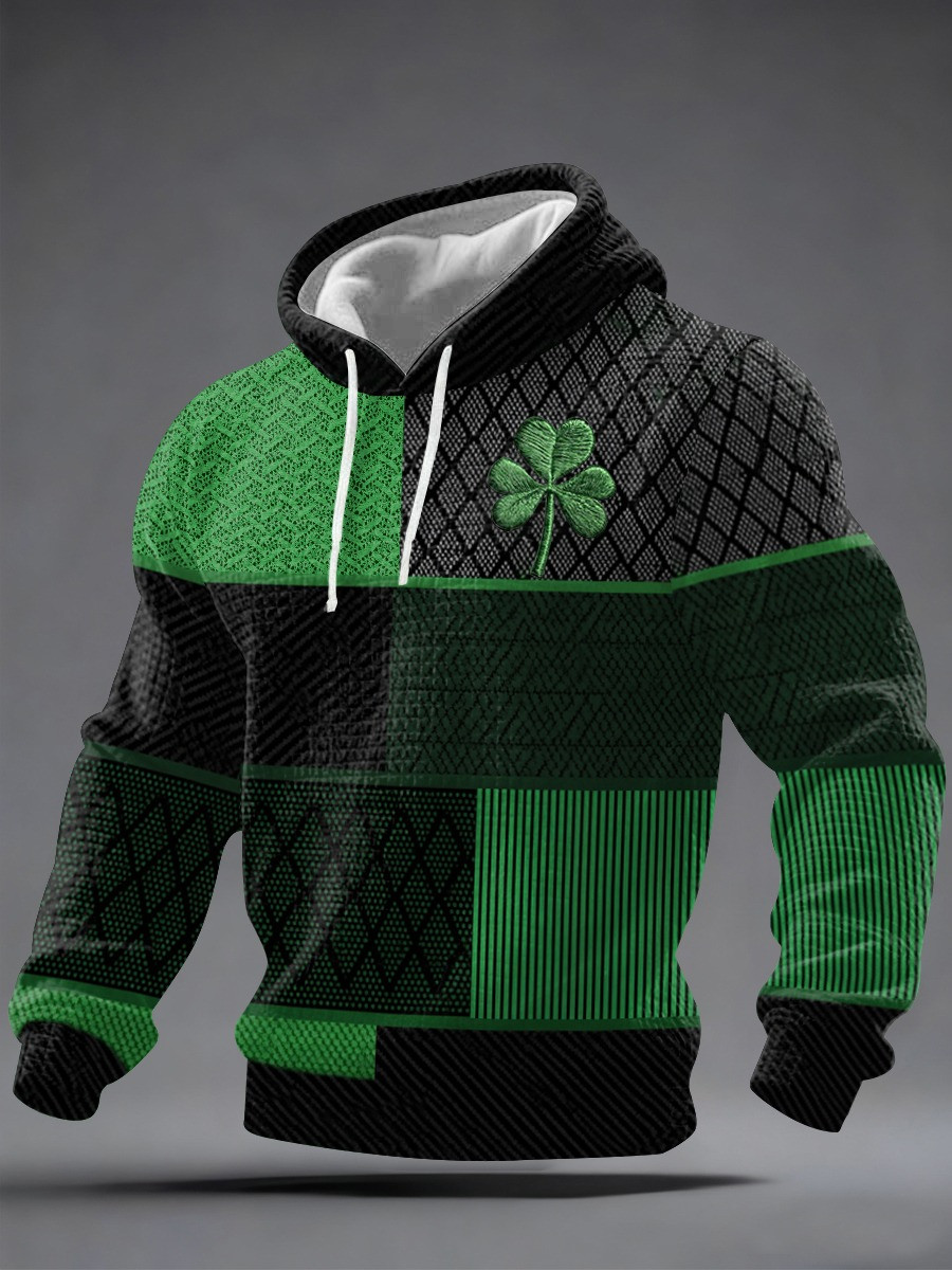 St Patricks Day Shamrock Colorblock Hoodie Green Black Checkered Irish Pride Shirt Best Gift For Him