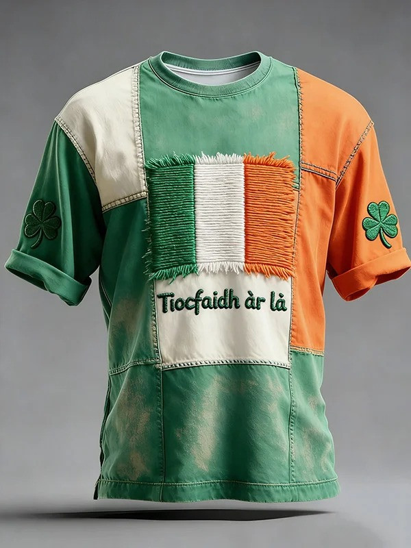 St Patricks Day Shamrock Colorblock Tiocfaidh Ar La Graphic T-Shirt Irish Pride Gift Men