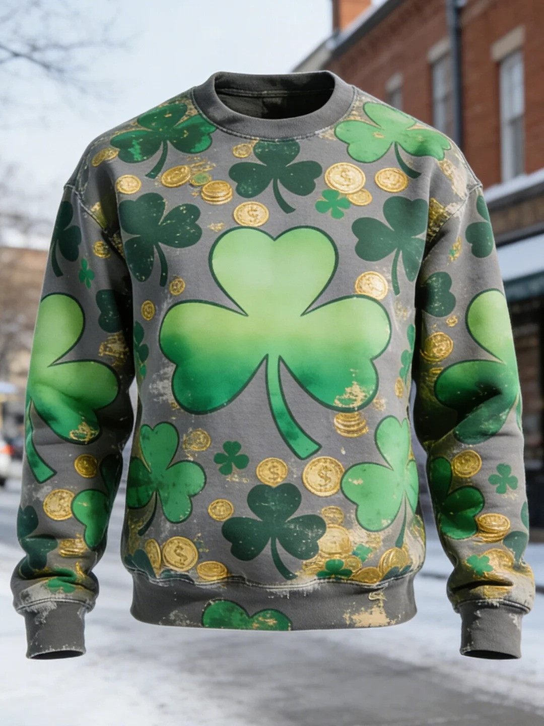 St Patricks Day Shamrock Gold Coin Graphic Sweatshirt Lucky Irish Clover Best Gift Men