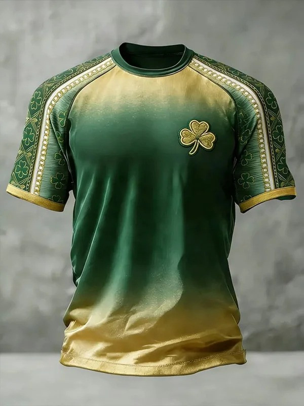 St Patricks Day Shamrock Gradient Graphic T-Shirt Irish Lucky Clover Tee Best Gift Men