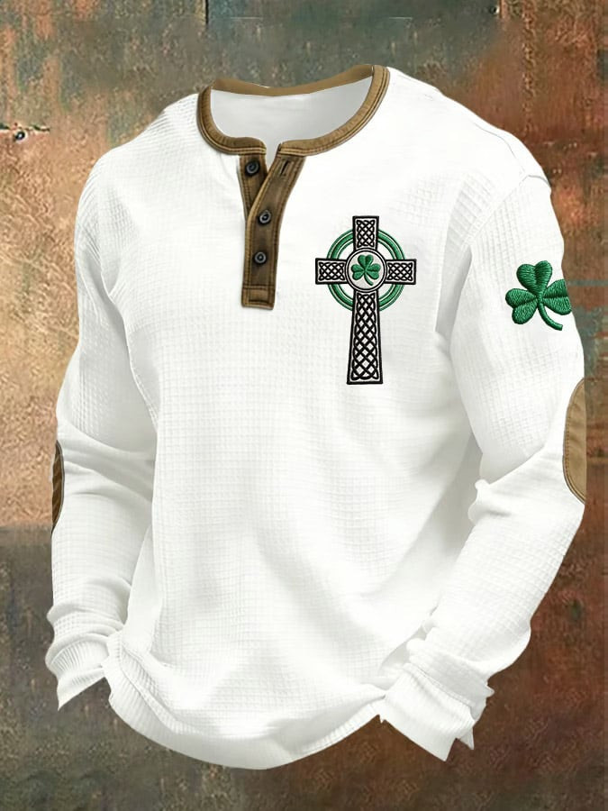 St Patricks Day Shamrock Graphic Button Long Sleeve Shirt Holiday Clothing Cool Gifts For Him