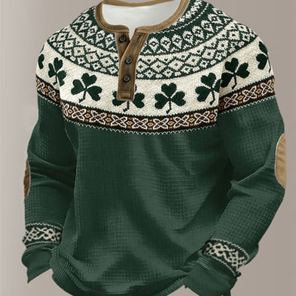 St Patricks Day Shamrock Graphic Button Long Sleeve Shirt St Patrick's Day Apparel