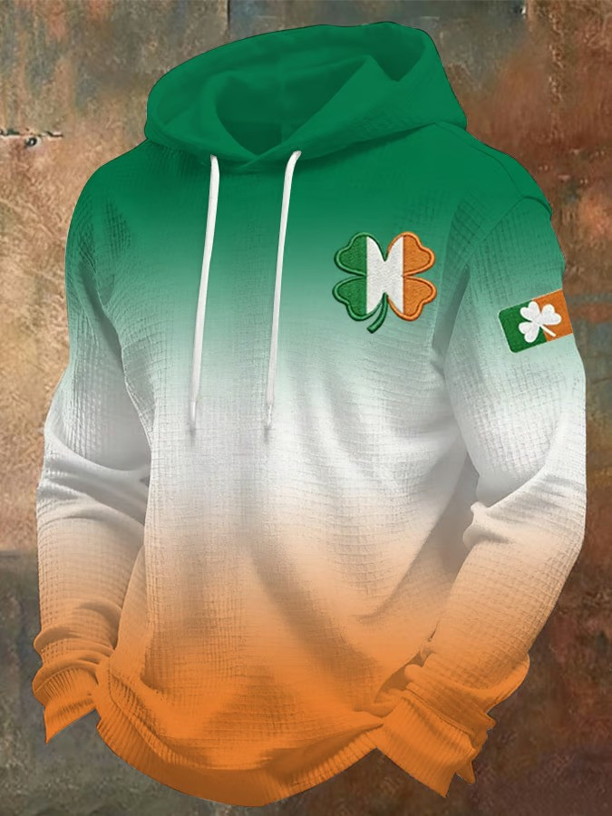 St Patricks Day Shamrock Irish Flag Gradient Hoodie Pullover Lucky Clover Outfit Best Gift For Friends