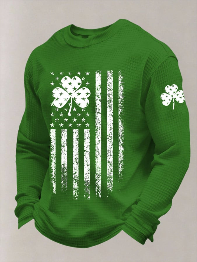St Patricks Day Shamrock Long Sleeve Shirt Clover American Flag St Pattys Day Outfit Gifts