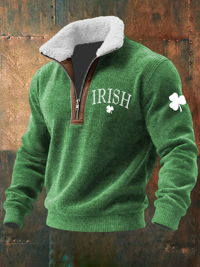 St Patricks Day Shamrock Pattern Collar Sweatshirt Luck Of The Irish Seasonal Clothing Gift For Dad