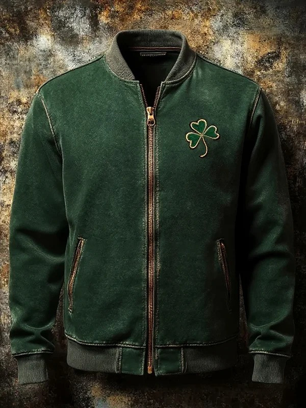 St Patricks Day Shamrock Pattern Graphic Zip Up Jacket Irish Lucky Clover Gift For Men