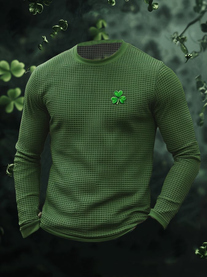 St Patricks Day Shamrock Pattern Long Sleeve Shirt Luck Of The Irish Holiday Apparel Gifts