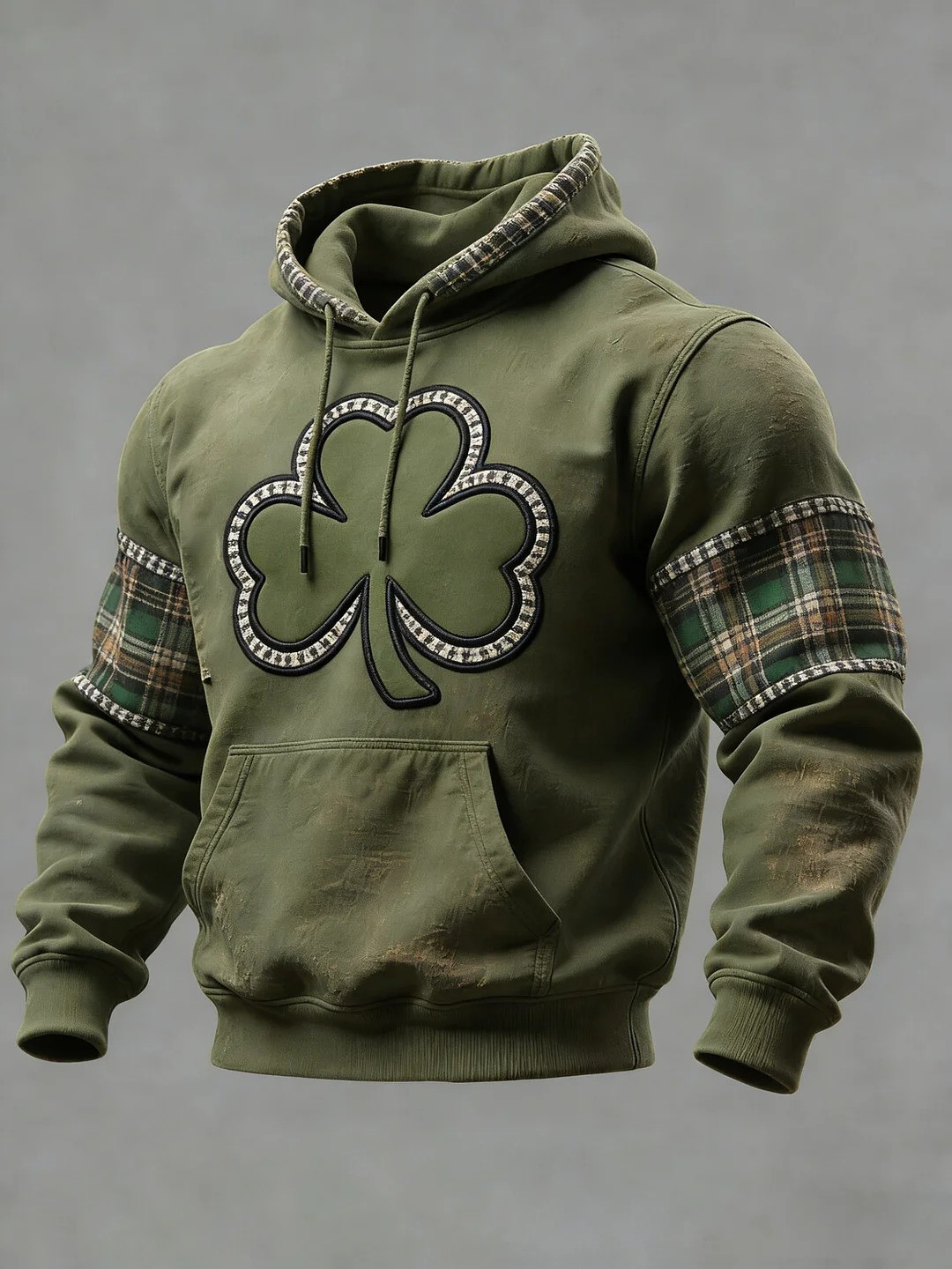 St Patricks Day Shamrock Plaid Patchwork Graphic Casual Hoodie Irish Lucky Clothings Best Gift Ideas