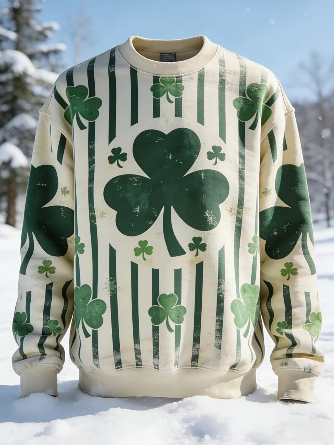 St Patricks Day Shamrock Stripe Graphic Casual Sweatshirt Irish Lucky Clover Gift Men