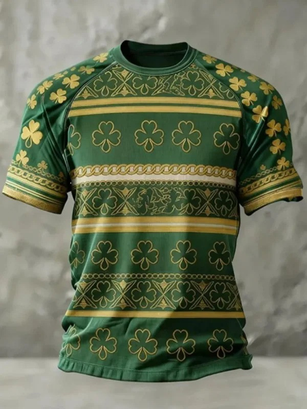 St Patricks Day Shamrock Stripe Graphic Casual T-Shirt Irish Lucky Clover Best Gift Men