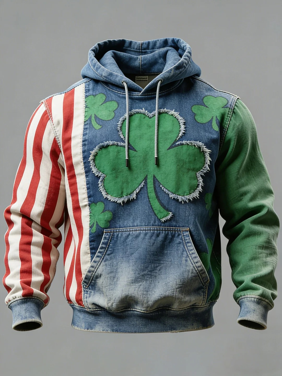 St Patricks Day Shamrock Striped Graphic Casual Hoodie Irish Lucky Clover Gift For Men