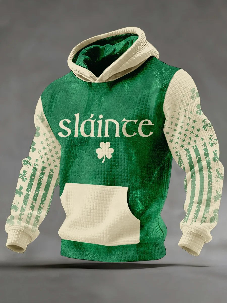 St Patrick's Day Slainte Hoodie American Flag Clover Art St Patrick's Day Hooded Sweatshirt
