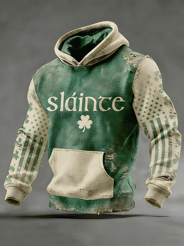 St Patricks Day Slainte Lucky Clover Graphic Casual Hoodie Irish Cheers Best Gift Men