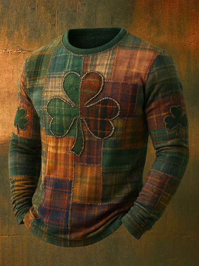 St Patricks Day Vintage Long Sleeve Shirt Shamrock Art Holiday Apparel Seasonal Gifts