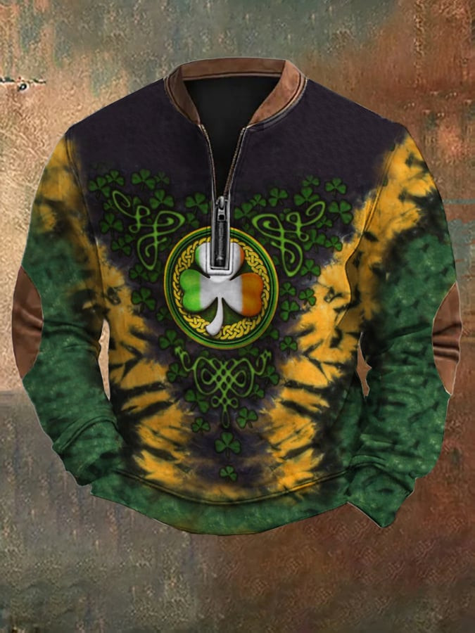 St Patricks Day Zip Sweatshirt Clover Graphic Design St Patricks Outfit Gift For Him