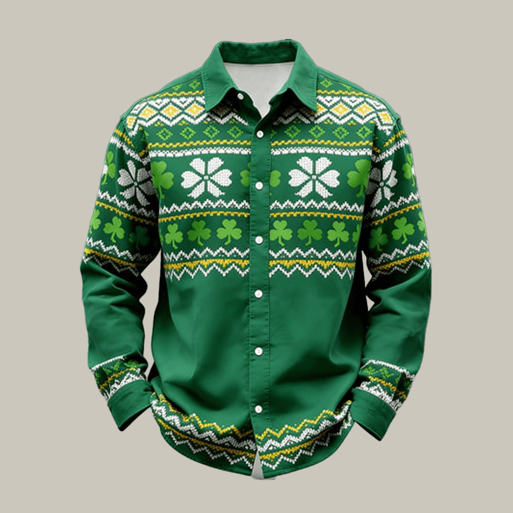 St Patrick's Shamrock Art Button Up Long Sleeve Shirt St Patrick's Day Apparel Patrick's Merch