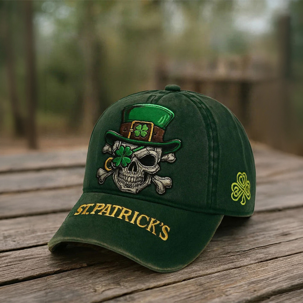 St Patrick's Skull Art Hat St Patrick's Day 2026 Baseball Cap Shamrock Day Gift