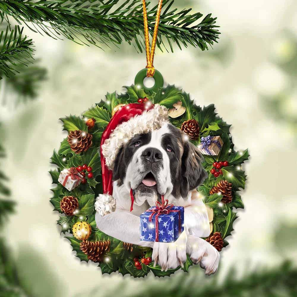 St. Bernard and Christmas Wreath Ornament gift for St. Bernard lover ornament