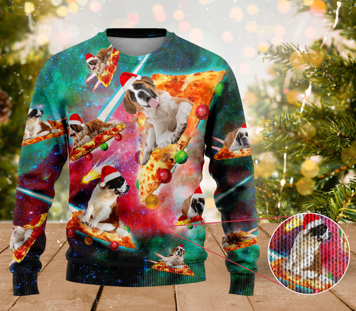 St. Bernard Dog Pizza Ugly Xmas Sweater Adorable Christmas Sweaters Dog Owners Gifts