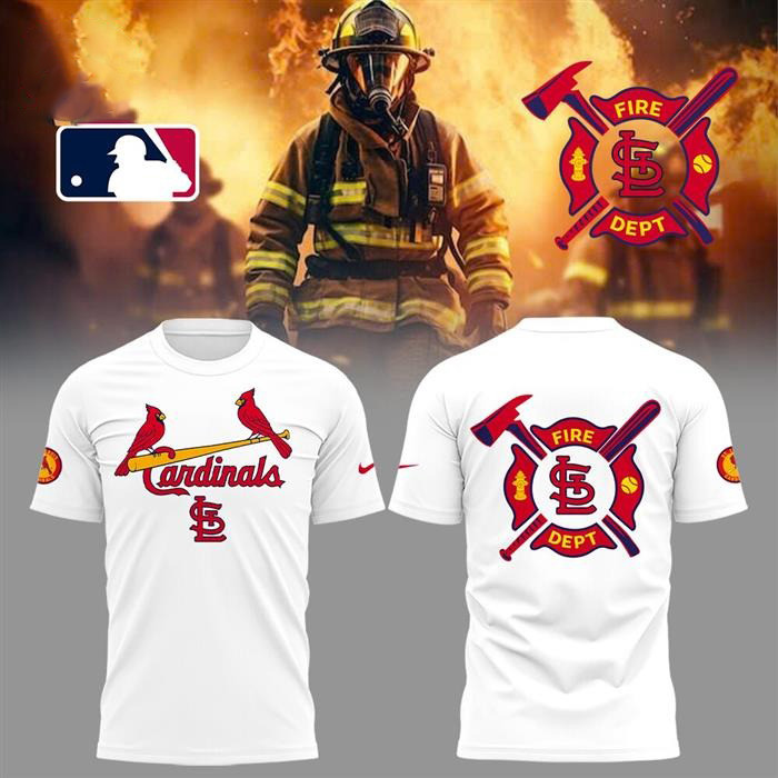 St. Louis Cardinals Firefighter Appreciation T-Shirt White Cool Baseball Gifts