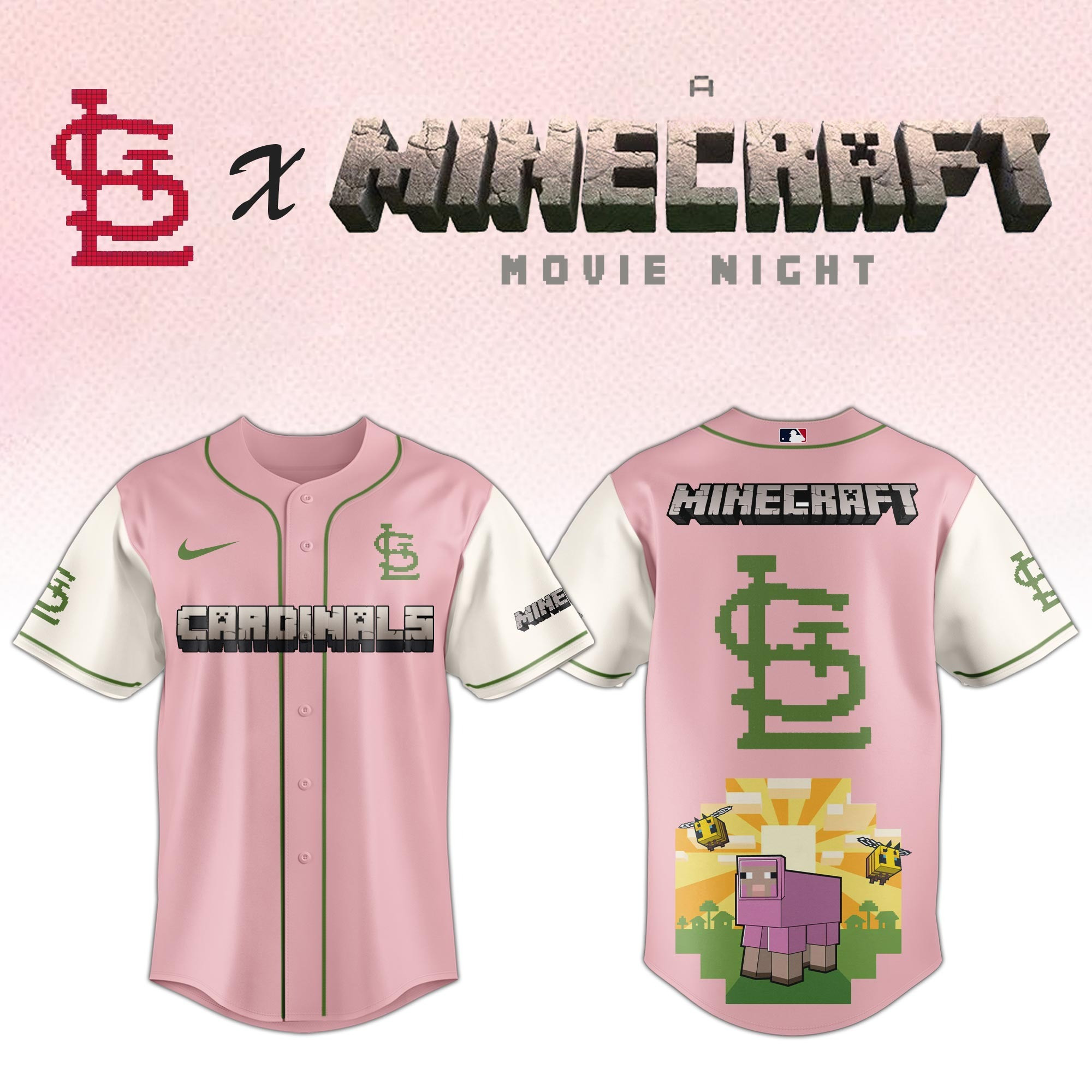St. Louis Cardinals MLB x A MINECRAFT MOVIE Night Jersey Gift Ideas For Baseball Fans