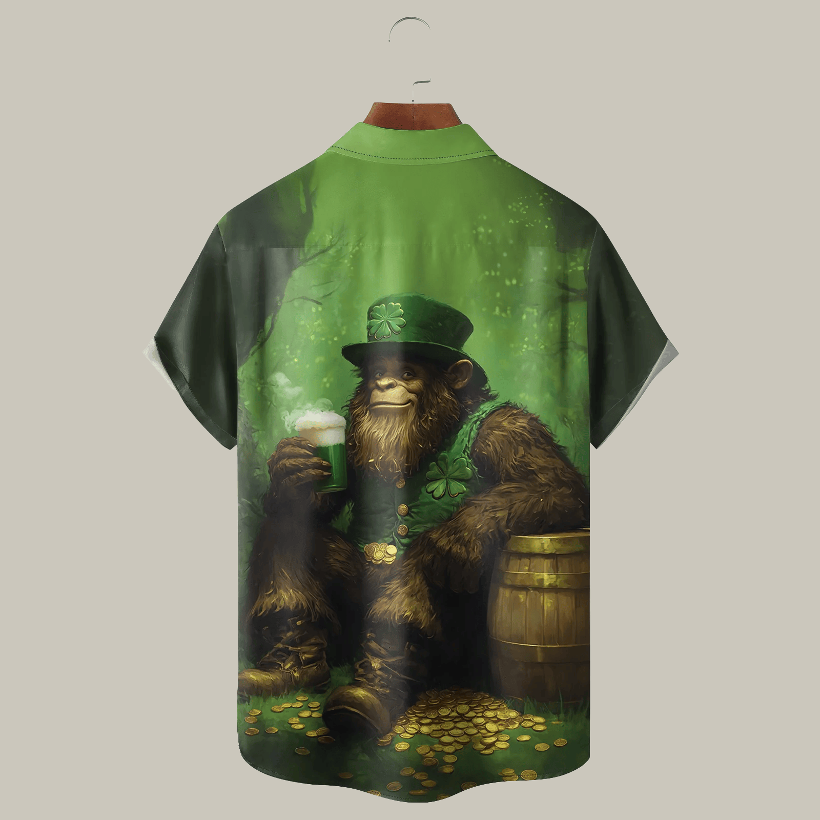 St. Patrick's Day Bigfoot Four Leaf Beer Hawaiian Golf Shirt Father's Day Shirt Golf Lover Gift