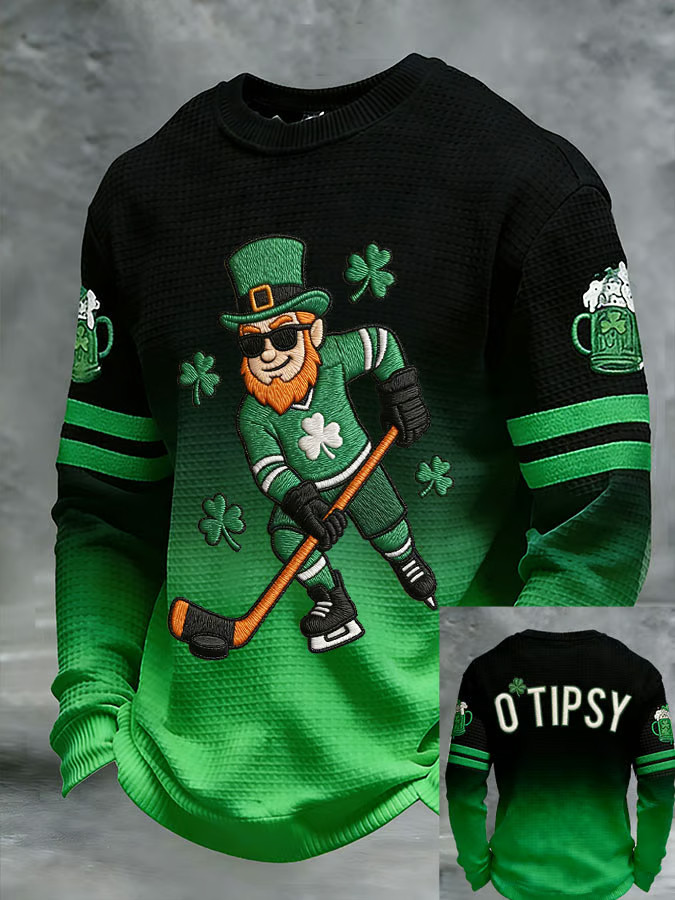 St. Patrick's Day Irish Beer Festival Graphic Long Sleeve Shirt Leprechaun Hockey Player Gift