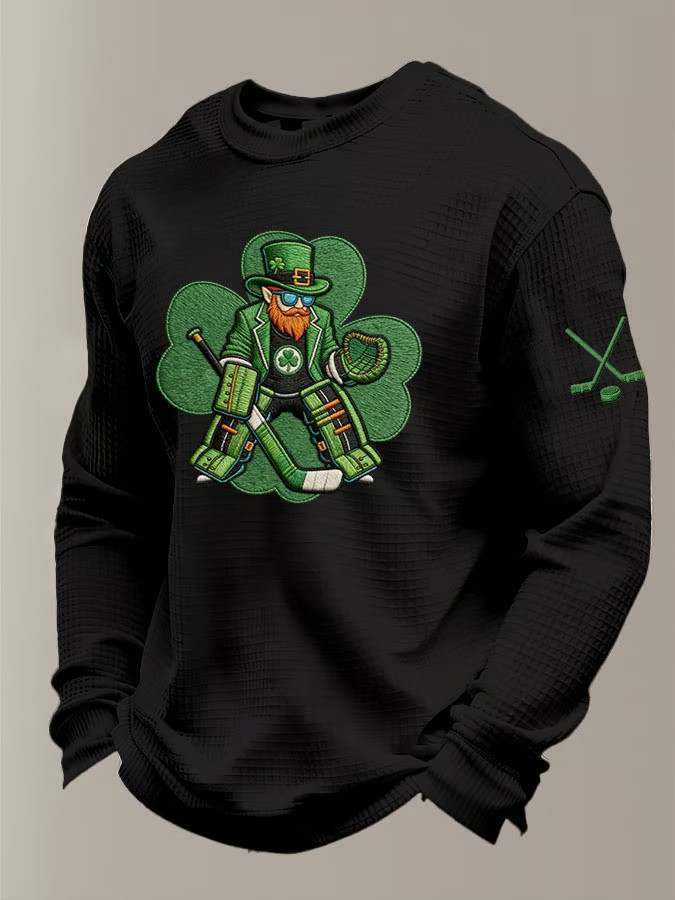 St. Patrick's Day Leprechaun Hockey Player Long Sleeve T Shirt Lucky Irish Gift for Sports