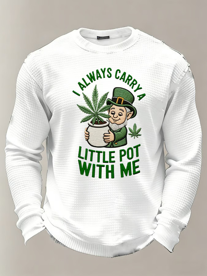 St. Patrick's Day Men's Four Leaf Clover Letter Printed Funny Long Sleeve Shirt Fun Irish Gifts