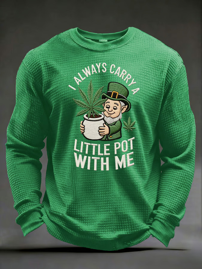 St. Patrick's Day Men's Four Leaf Clover Letter Printed Funny Long Sleeve Shirt Fun Irish Gifts