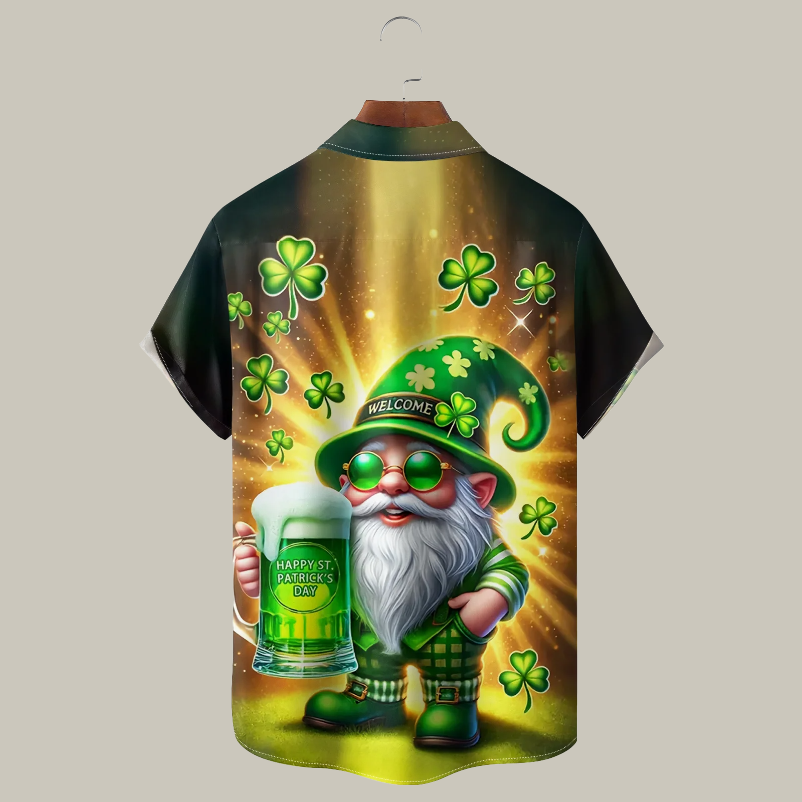 St. Patrick's Day Shamrock Gnome Beer Hawaiian Golf Shirt Unique Golf Shirt Gift Ideas For Father