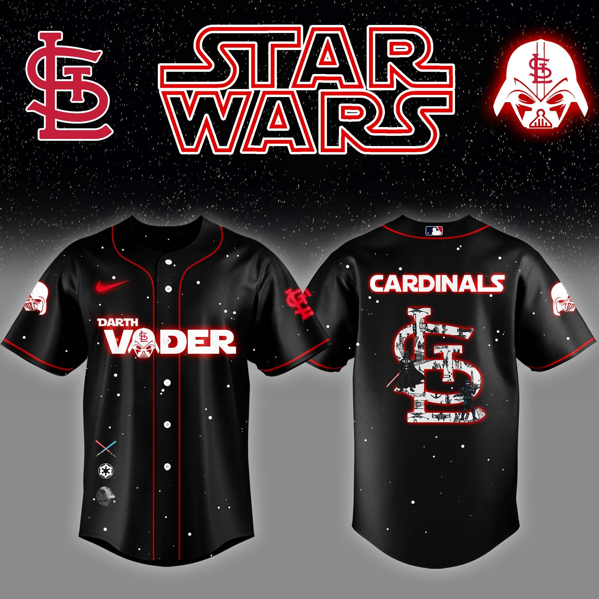 St.Louis Cardinals x Star Wars Darth Vader Night Baseball Jersey Cool Gifts For Baseball Lovers