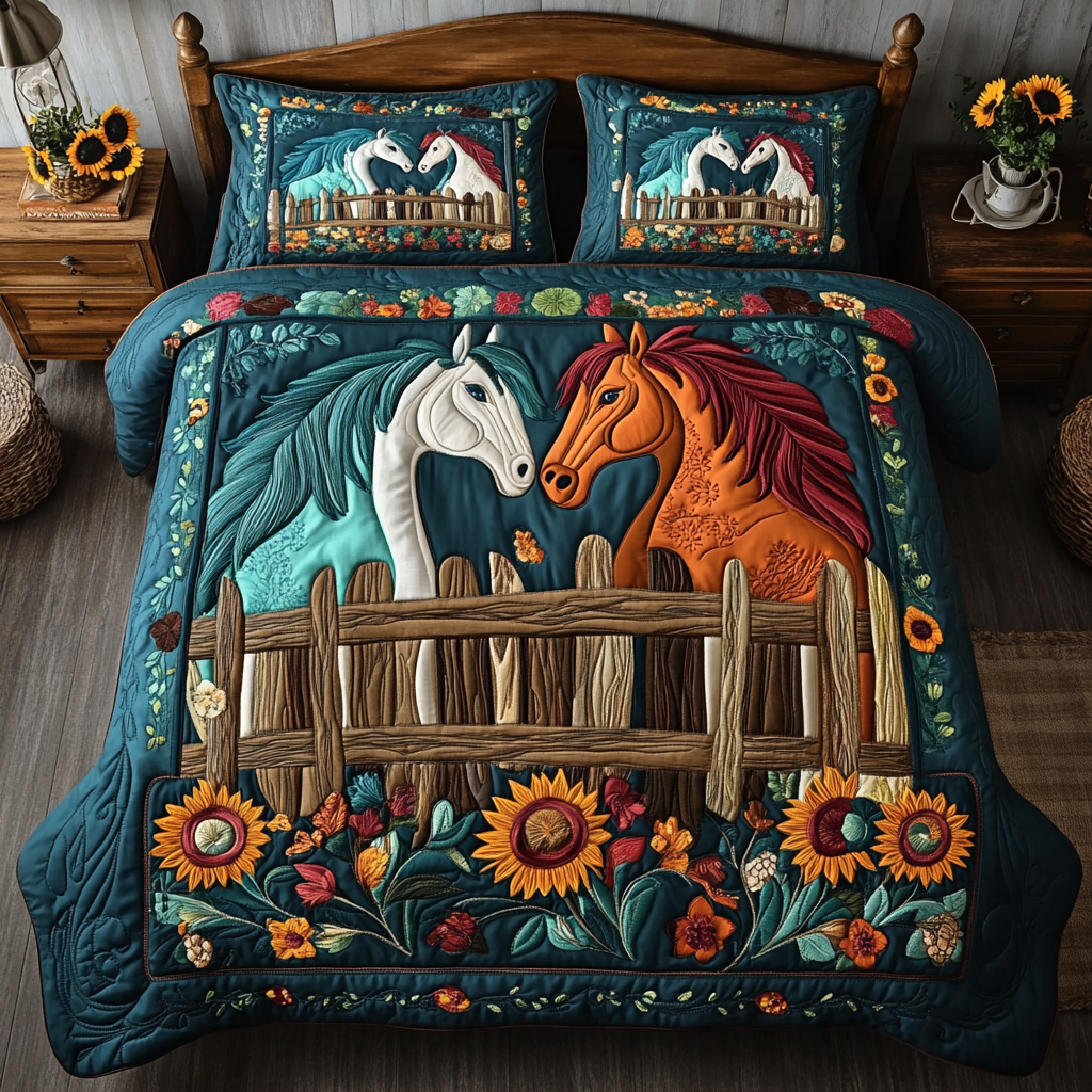 Stable Blooms Quilted Bedding Set Bedroom Decorations Christmas Gifts For Horse Owners