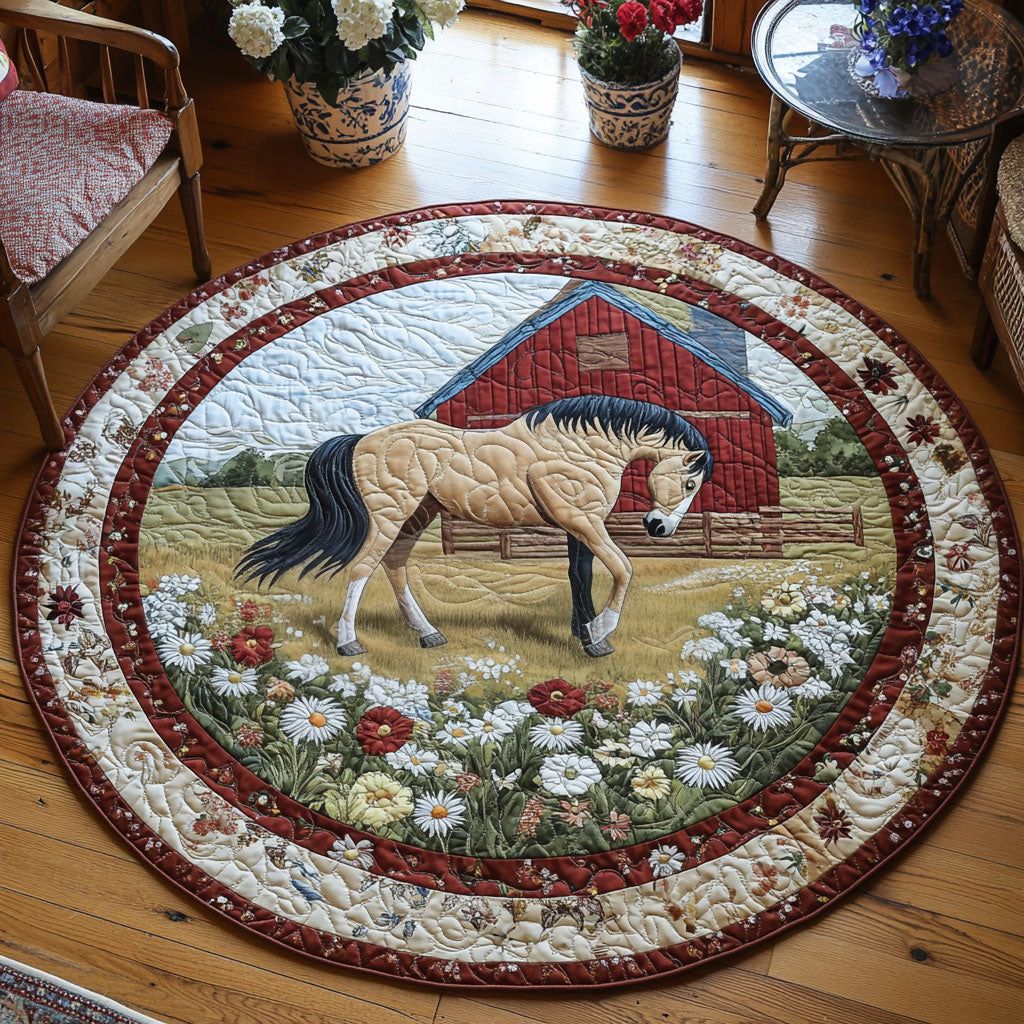 Stable Dreams Quilted Round Mat Christmas Entry Way Decor Gifts For New Horse Owners