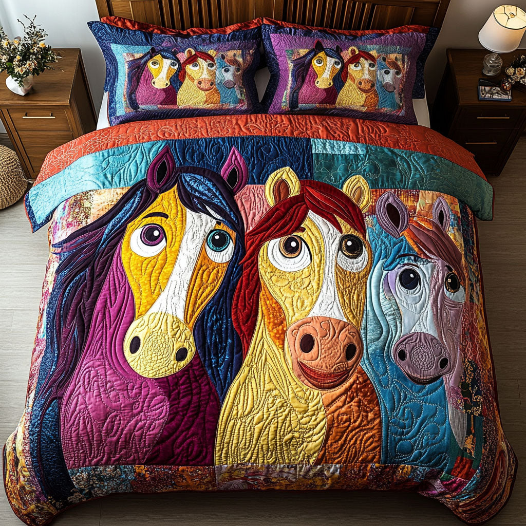 Stable Shenanigans Quilted Bedding Set Unique Bed Sheet Set Birthday Present Ideas For Horse Lover