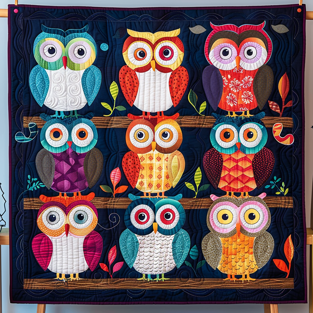 Stacked Owls Quilted Blanket Gift For Owl Lover