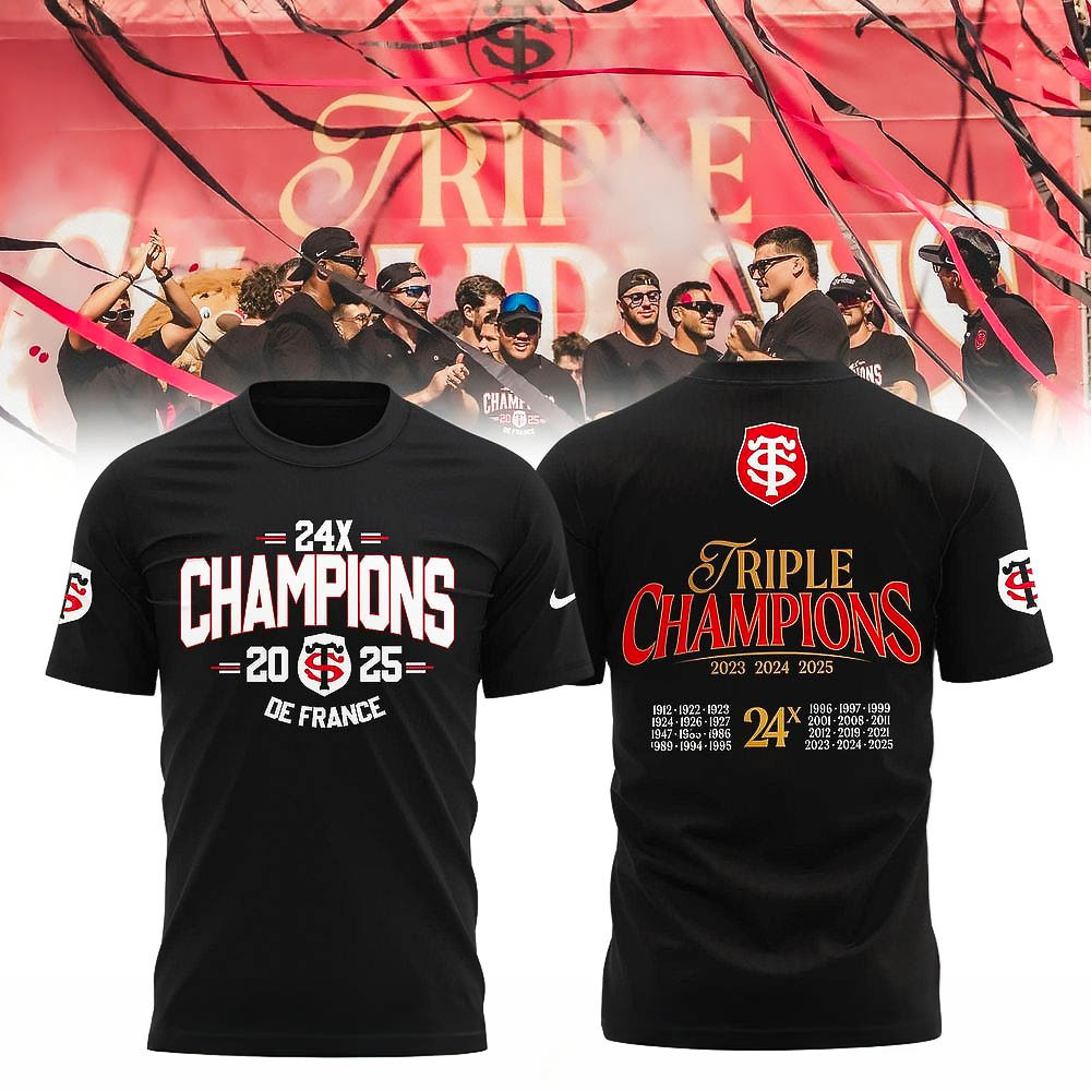 Stade Toulousain Triple Champions 2023 2024 2025 T Shirt Black Edition Best Gift For Rugby Fans