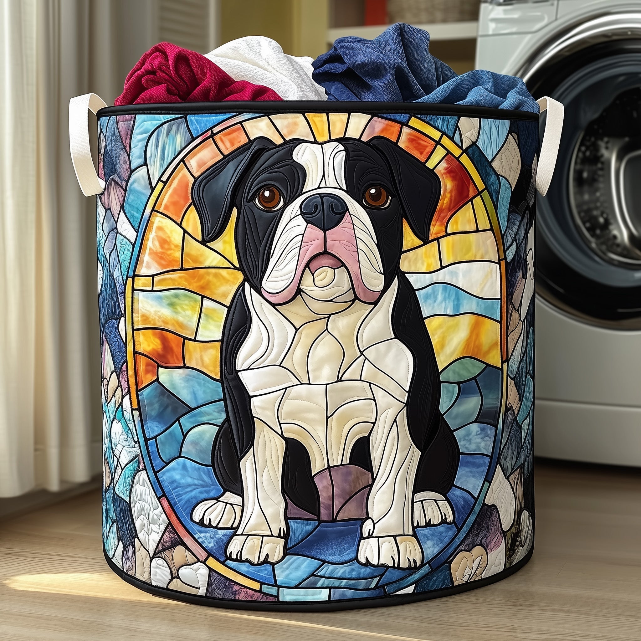 Stained Glass Bulldog Quilted Laundry Basket Best Gift For Him